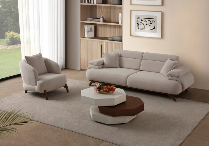 Atelier Del Sofa Wing Chair Bonjo Walnut - Beige Atelier Del Sofa Wing Chair Bonjo Walnut - Beige